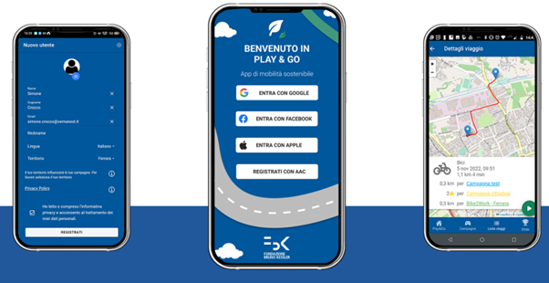 Figure 2 - Home page and main functionalities of the Ferrara Play &Go App [new version]. Source: https://playngo.it/portfolio-articoli/playgo-cittadini/   