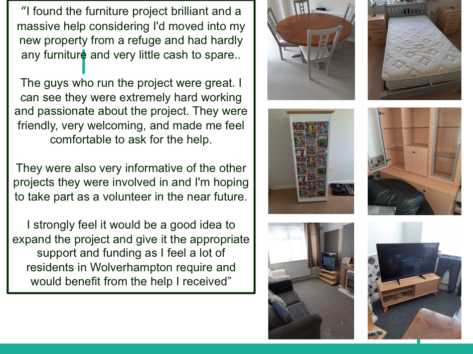 Quotations from the Furniture Factory beneficiaries and photos