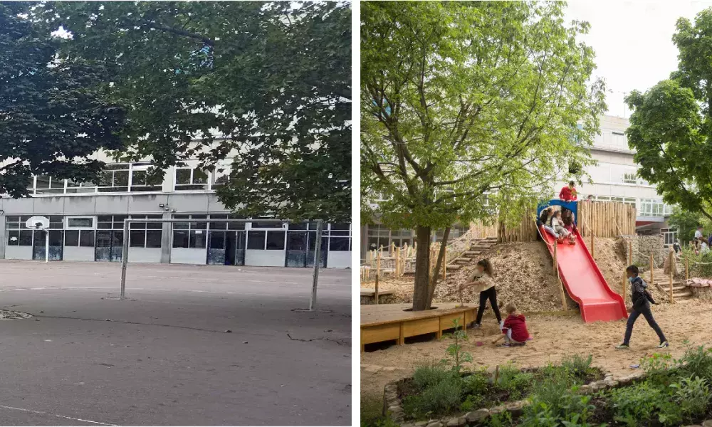 Schoolyard before and after transformation