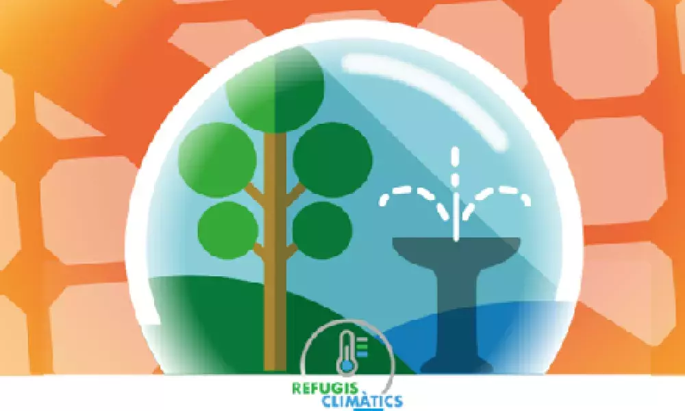 Logo of the project showing a graphic synthesis a school yard with green and blue interventions