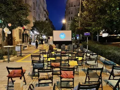 Open air cinema in the Bartók cultural district. Photo by Levente Polyak