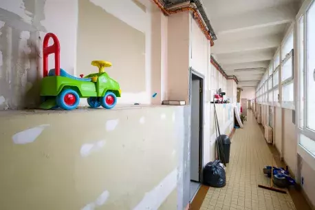 Photo of children&#039;s toys during move from vacant building to modular housing