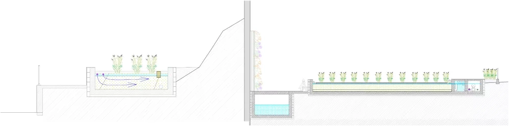 Sections of the Biofilter and the lower water deposit