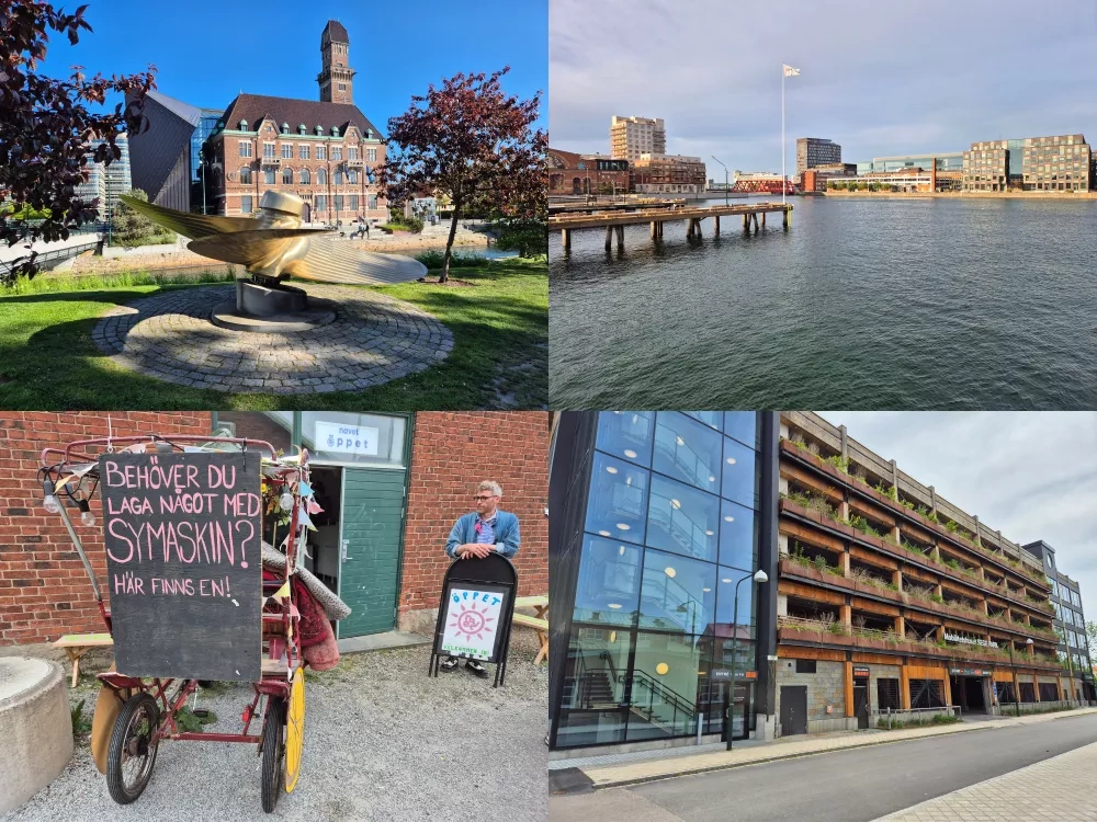 Once home to one of the world’s largest shipyards, Malmö’s harbour has been transformed into a vibrant community, and the first section of its heavily polluted seabed has been revitalised through eco-remediation (see both top images). Today, sustainability is embedded as a horizontal value across all aspects of urban development – from the library of things to multi-functional parking garages in Segepark neighbourhood (see both bottom images).
