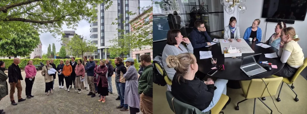 The Urban Biodiversity Parks partnership exploring Malmö’s sustainable solutions (left), while Turku’s core partners draft key lessons learned and discuss the transfer potential of Malmö’s practices – and how they could be integrated into Turku’s own innovative solution (right).