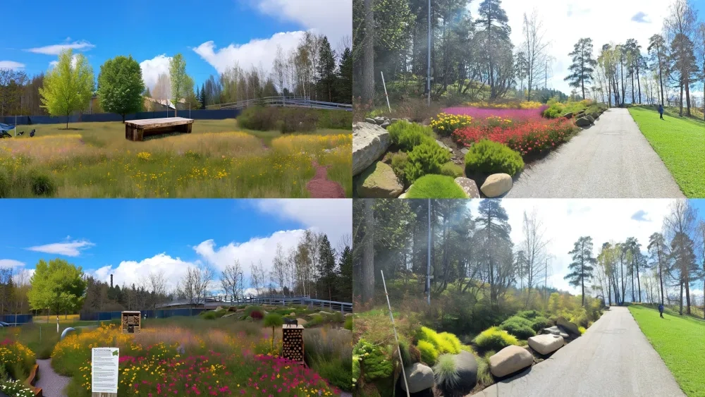 Visualization of urban biodiversity enhancement measures produced by AI visualization tool UrbanistAI during workshops with stakeholders - planned for implementation in Jyrkkälä (Photo: Project Photo Library).